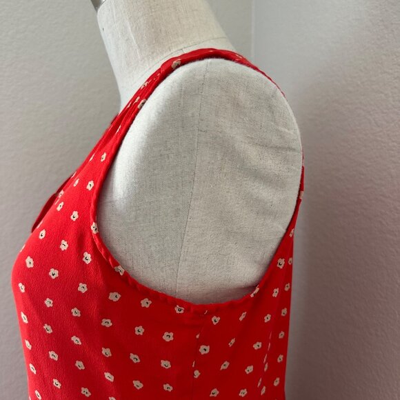 Madewell Silk Button-Front Sleeveless Midi Dress Red White Floral Print Sz S - Picture 6 of 13